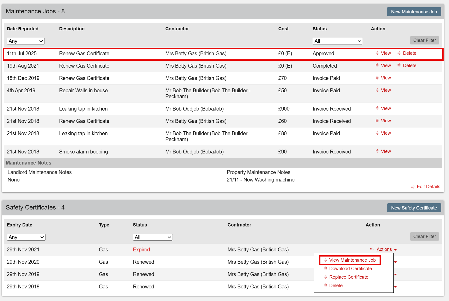 Safety certificates - booked maintenance job.png